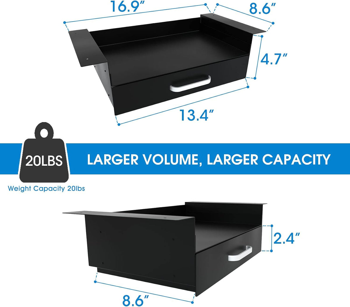 Under Desk Slide out Pencil Drawer with Space Divider Design for Storing Pencil and Office Accessories, Underdesk Pull out Tray Organizer Mounted for Sit Stand Workstation