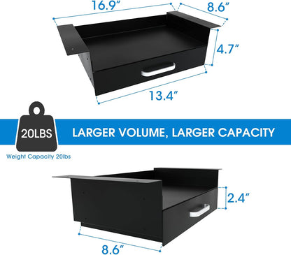 Under Desk Slide out Pencil Drawer with Space Divider Design for Storing Pencil and Office Accessories, Underdesk Pull out Tray Organizer Mounted for Sit Stand Workstation