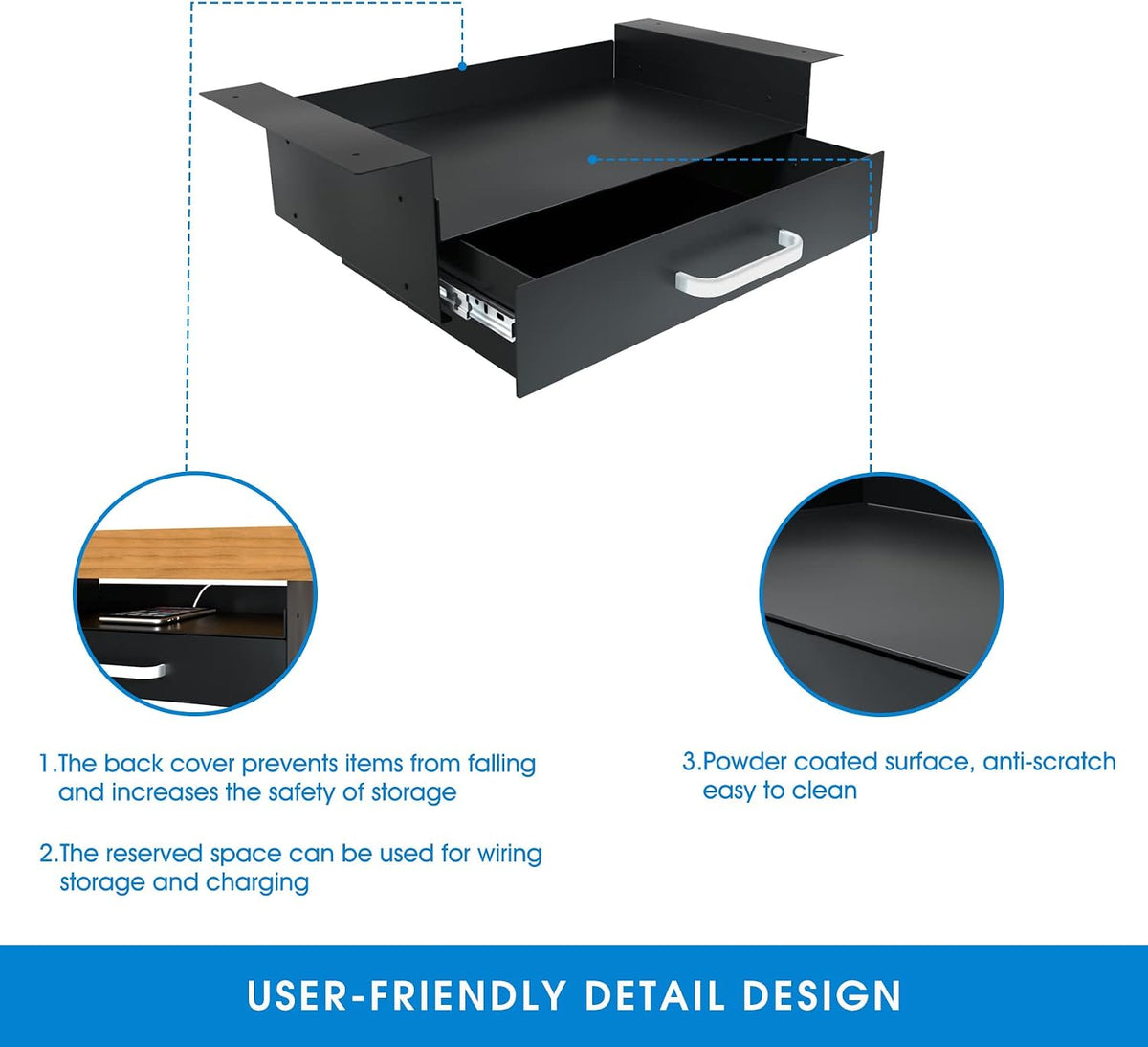 Under Desk Slide out Pencil Drawer with Space Divider Design for Storing Pencil and Office Accessories, Underdesk Pull out Tray Organizer Mounted for Sit Stand Workstation
