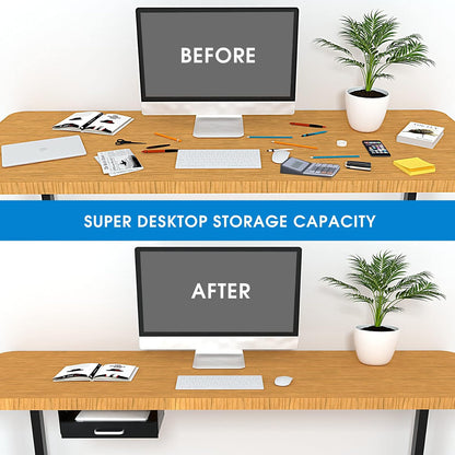 Under Desk Slide out Pencil Drawer with Space Divider Design for Storing Pencil and Office Accessories, Underdesk Pull out Tray Organizer Mounted for Sit Stand Workstation