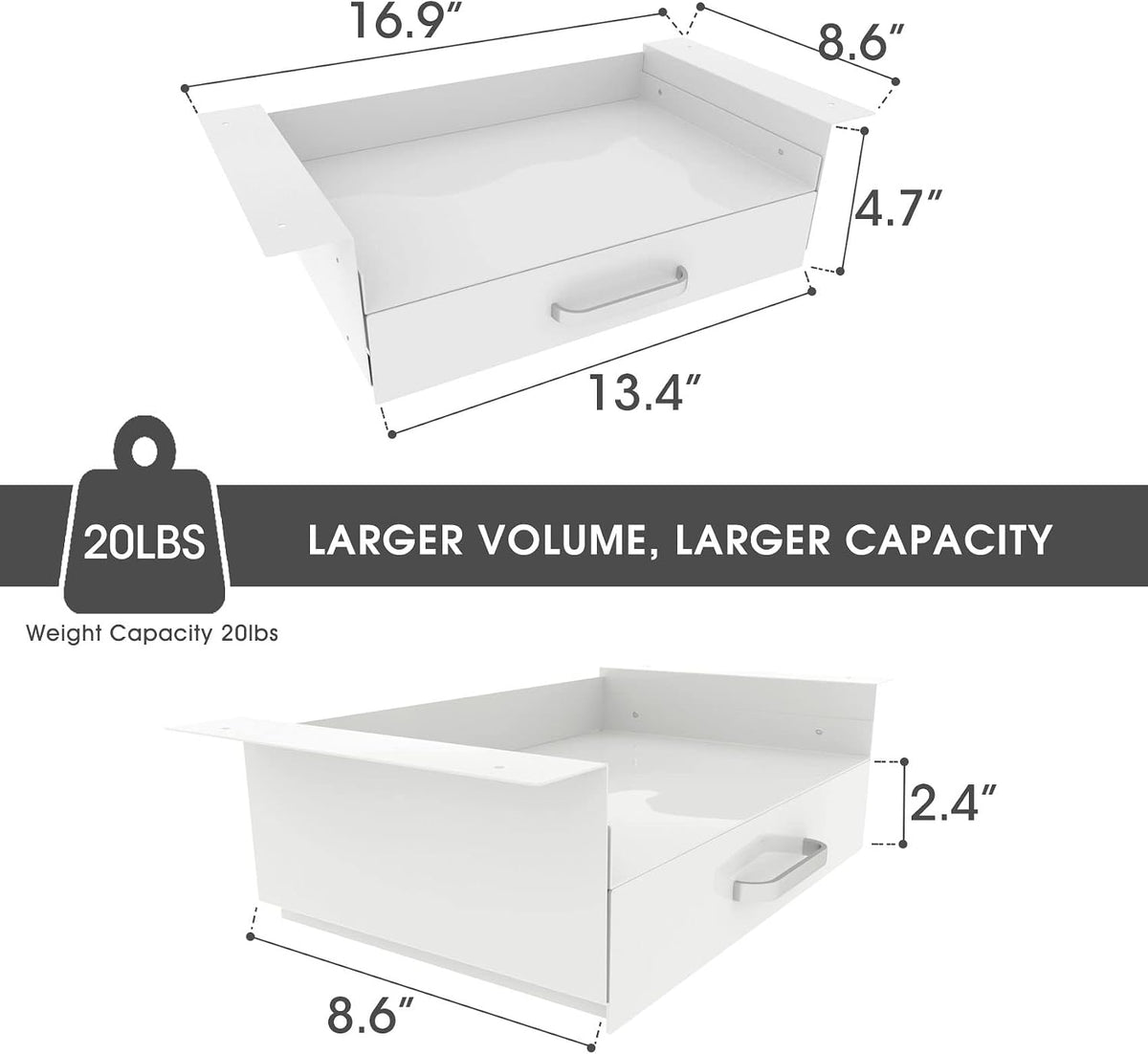 Under Desk Slide out Pencil Drawer with Space Divider Design for Storing Pencil and Office Accessories, Underdesk Pull out Tray Organizer Mounted for Sit Stand Workstation