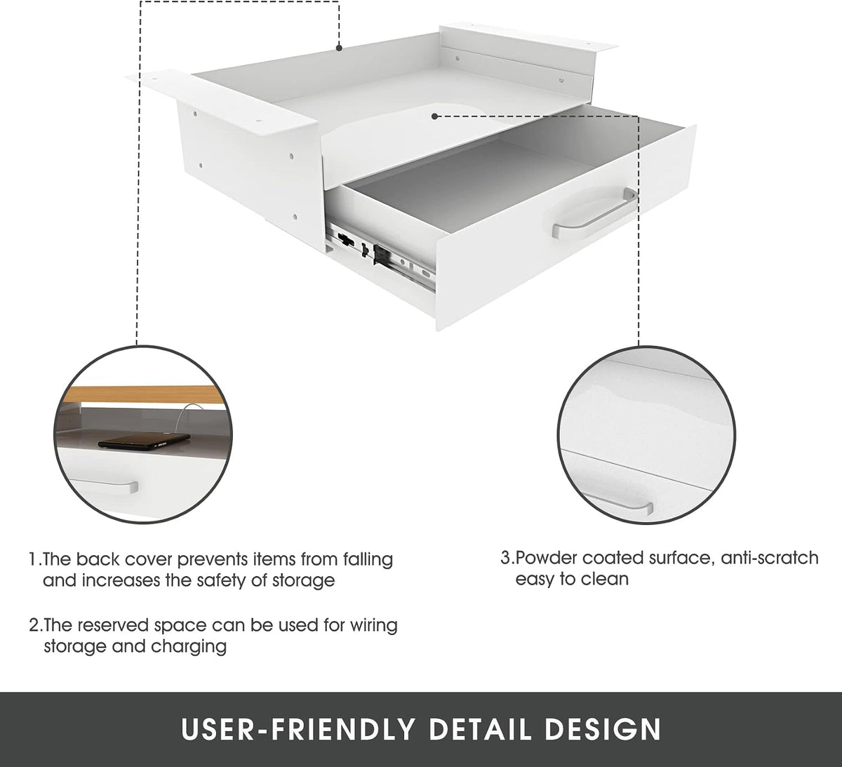 Under Desk Slide out Pencil Drawer with Space Divider Design for Storing Pencil and Office Accessories, Underdesk Pull out Tray Organizer Mounted for Sit Stand Workstation