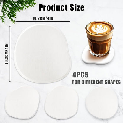 Diatomaceous Earth Coaster Set of 4, Unique Absorbent Stone Coaster, Irregular Shape Round Coasters, Modern Diatomaceous Earth Design Instant Dry Stone for Drinks, Table Desk at Work(White)