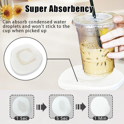 Diatomaceous Earth Coaster Set of 4, Unique Absorbent Stone Coaster, Irregular Shape Round Coasters, Modern Diatomaceous Earth Design Instant Dry Stone for Drinks, Table Desk at Work(White)
