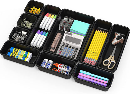 Interlocking Desk Drawer Bins Organizer, 10 Packs, Black