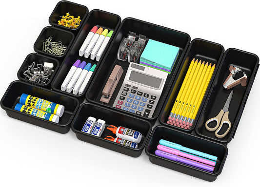 Interlocking Desk Drawer Bins Organizer, 10 Packs, Black