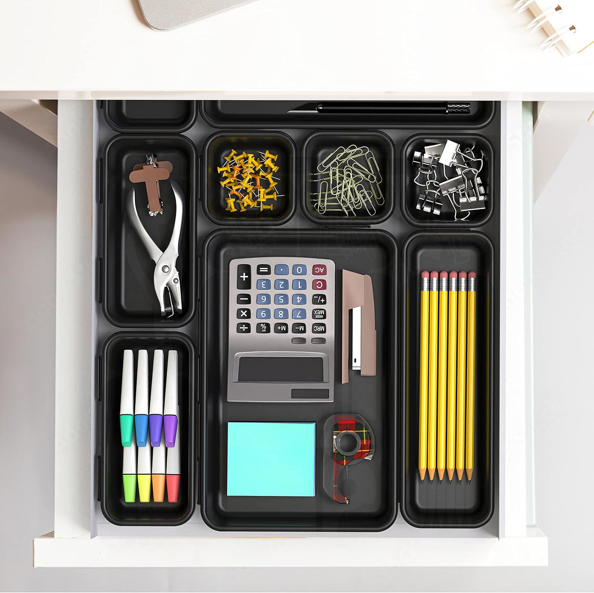 Interlocking Desk Drawer Bins Organizer, 10 Packs, Black