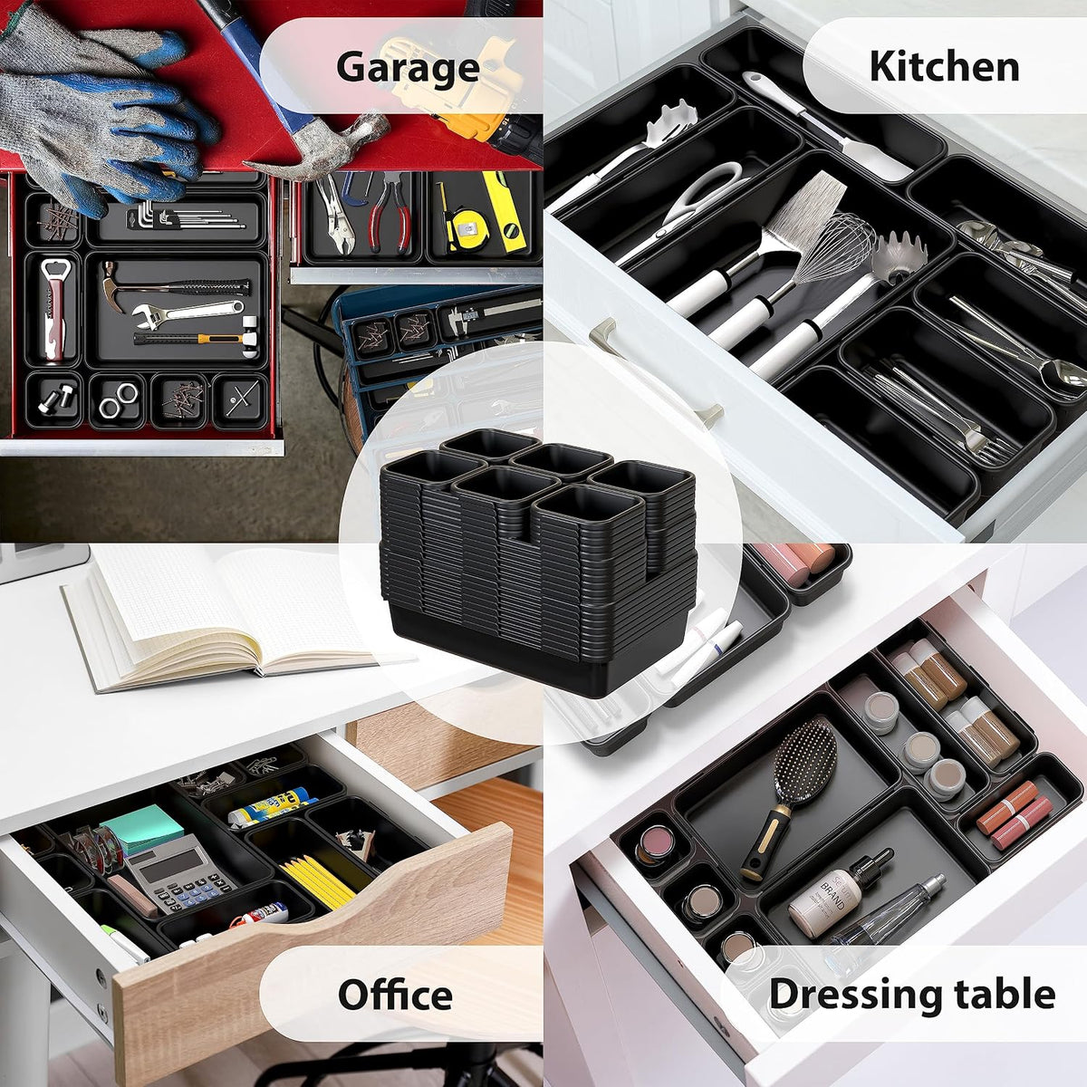 Interlocking Desk Drawer Bins Organizer, 10 Packs, Black