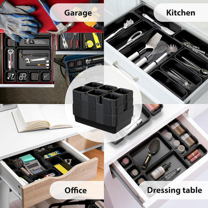 Interlocking Desk Drawer Bins Organizer, 10 Packs, Black