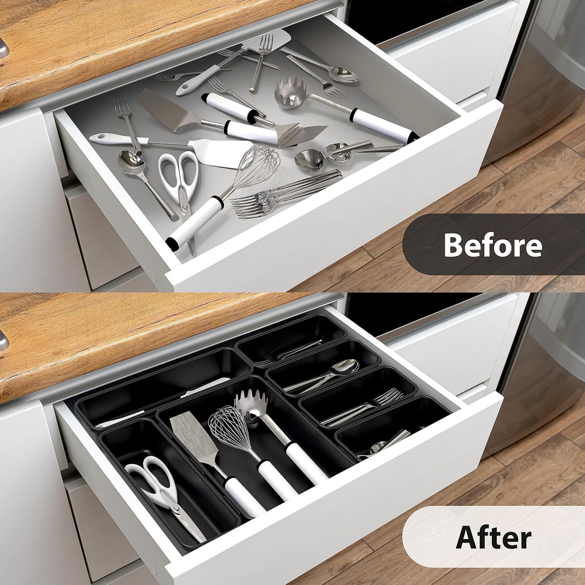 Interlocking Desk Drawer Bins Organizer, 10 Packs, Black