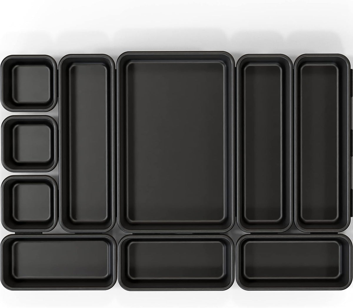 Interlocking Desk Drawer Bins Organizer, 10 Packs, Black