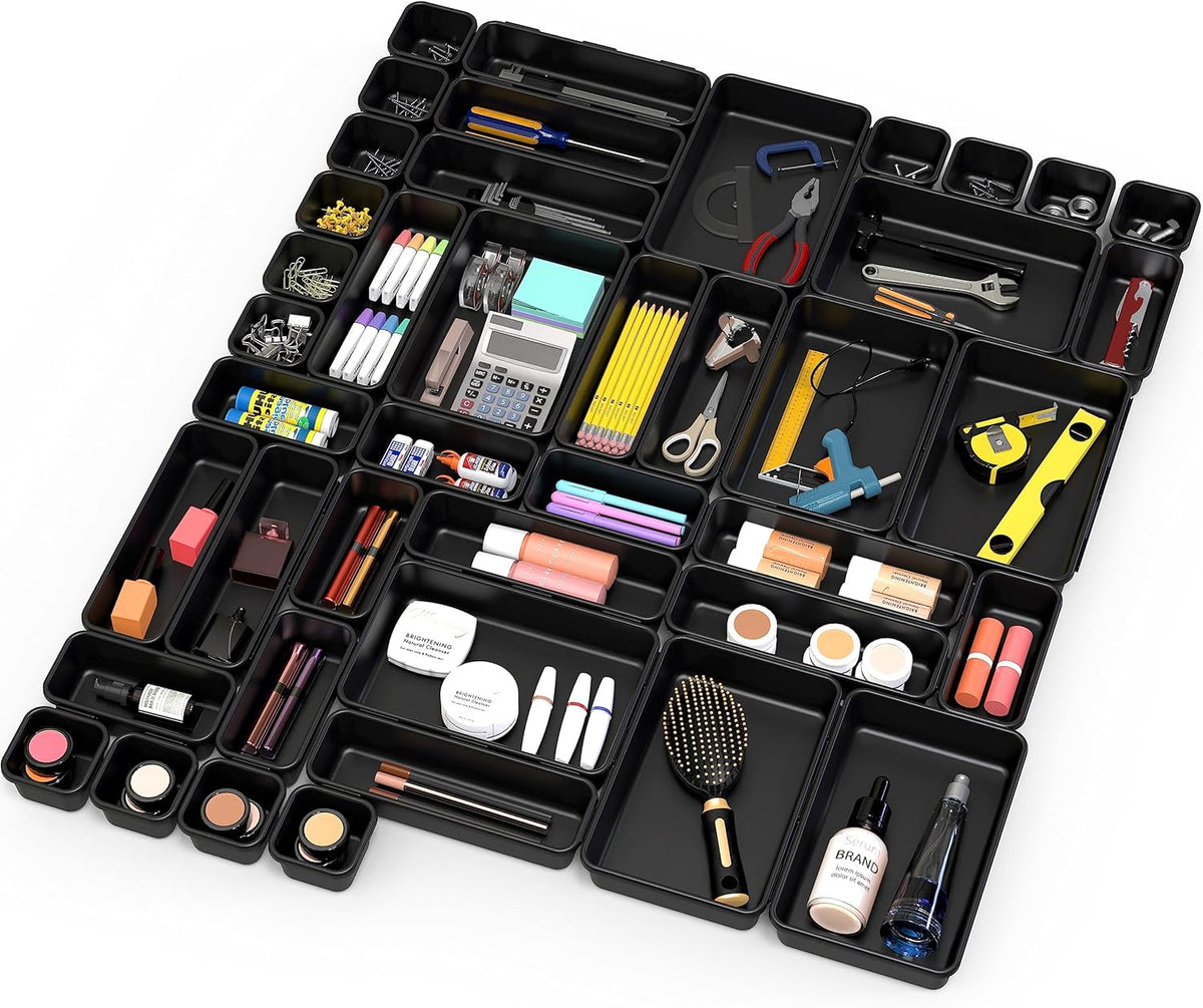 Interlocking Desk Drawer Bins Organizer, 10 Packs, Black
