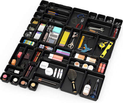 Interlocking Desk Drawer Bins Organizer, 10 Packs, Black