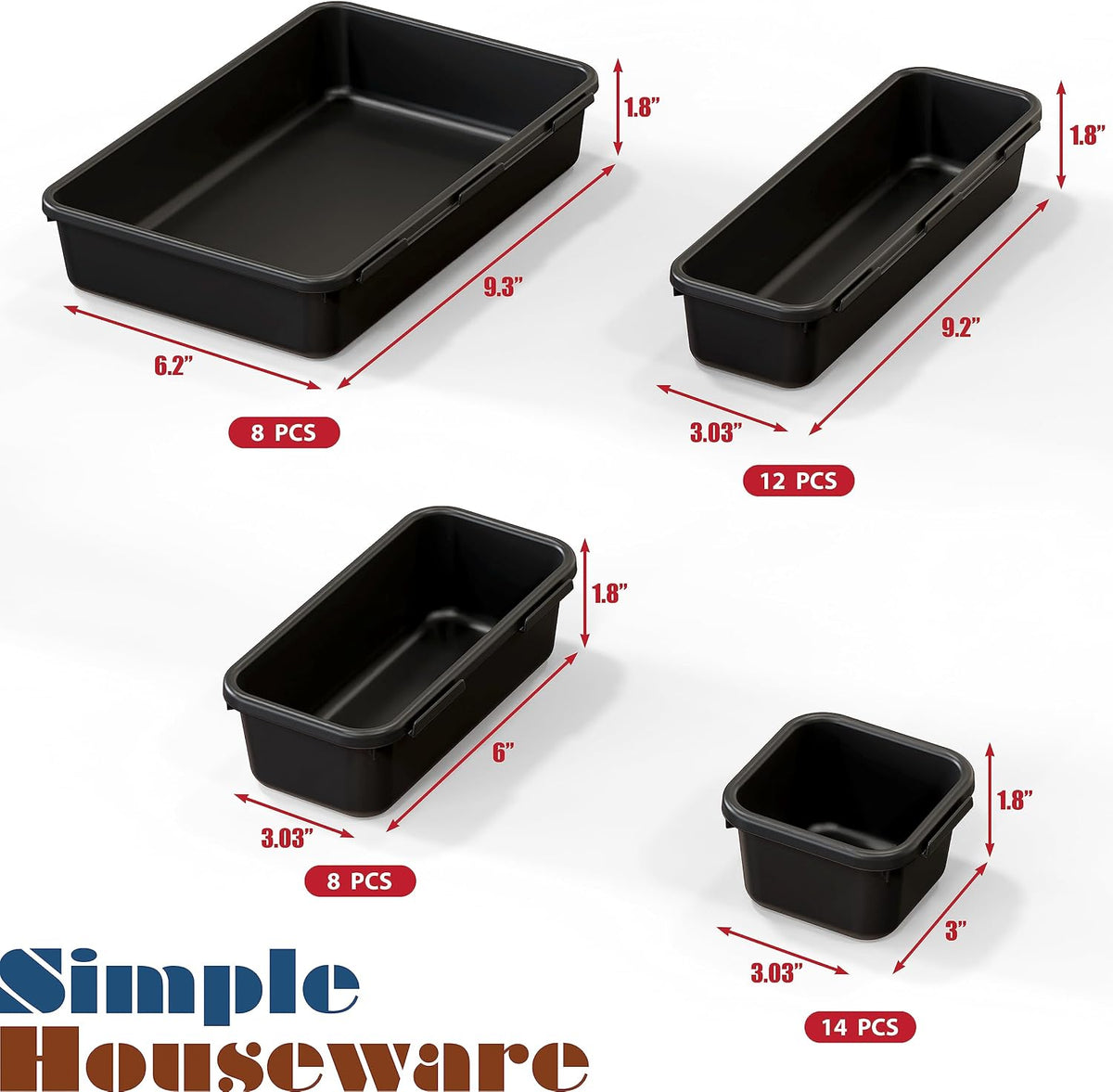 Interlocking Desk Drawer Bins Organizer, 10 Packs, Black
