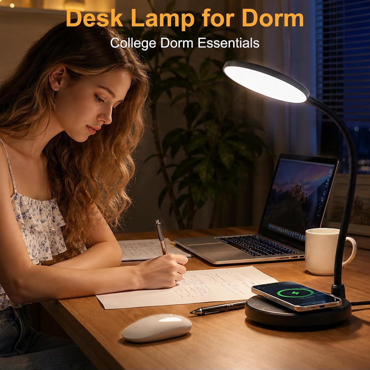 Wireless Charging Desk Lamp for Home Office, 800LM, CRI95+, Black