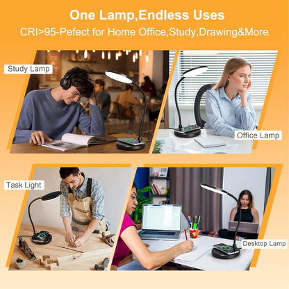 Wireless Charging Desk Lamp for Home Office, 800LM, CRI95+, Black