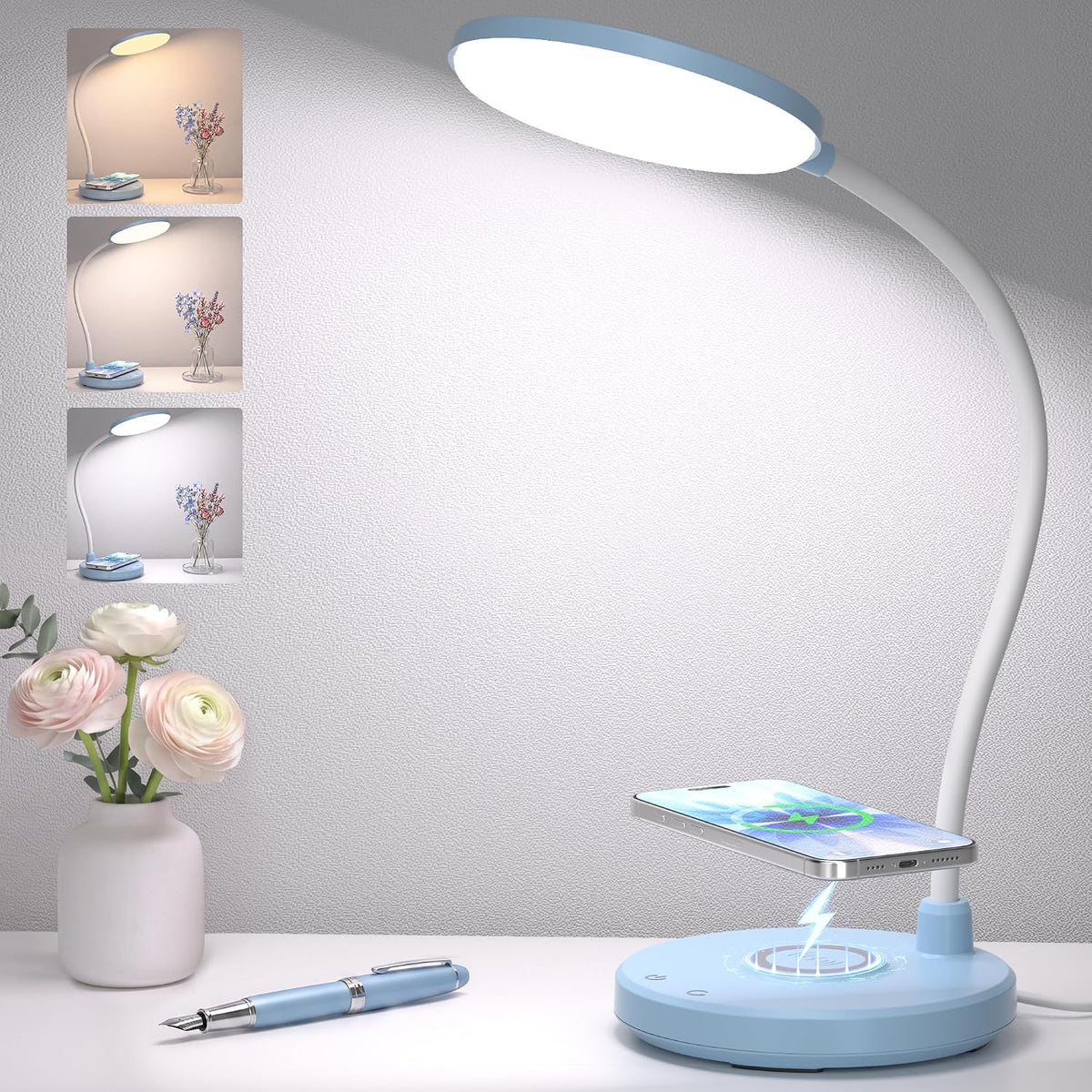 Wireless Charging Desk Lamp for Home Office, 800LM, CRI95+, Black