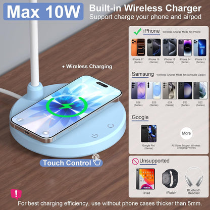 Wireless Charging Desk Lamp for Home Office, 800LM, CRI95+, Black