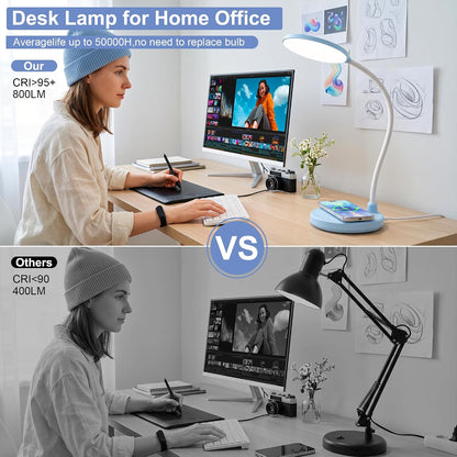 Wireless Charging Desk Lamp for Home Office, 800LM, CRI95+, Black