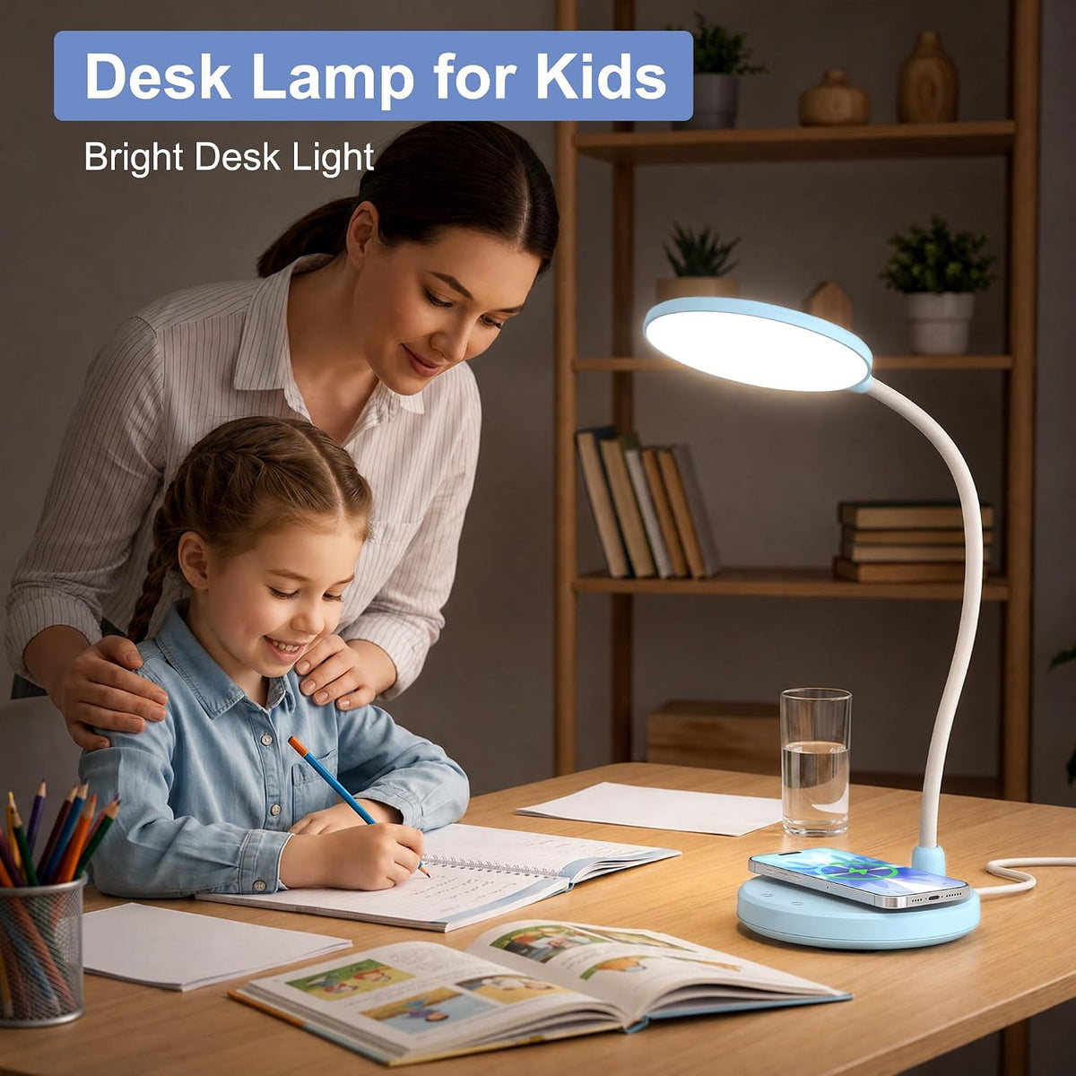 Wireless Charging Desk Lamp for Home Office, 800LM, CRI95+, Black