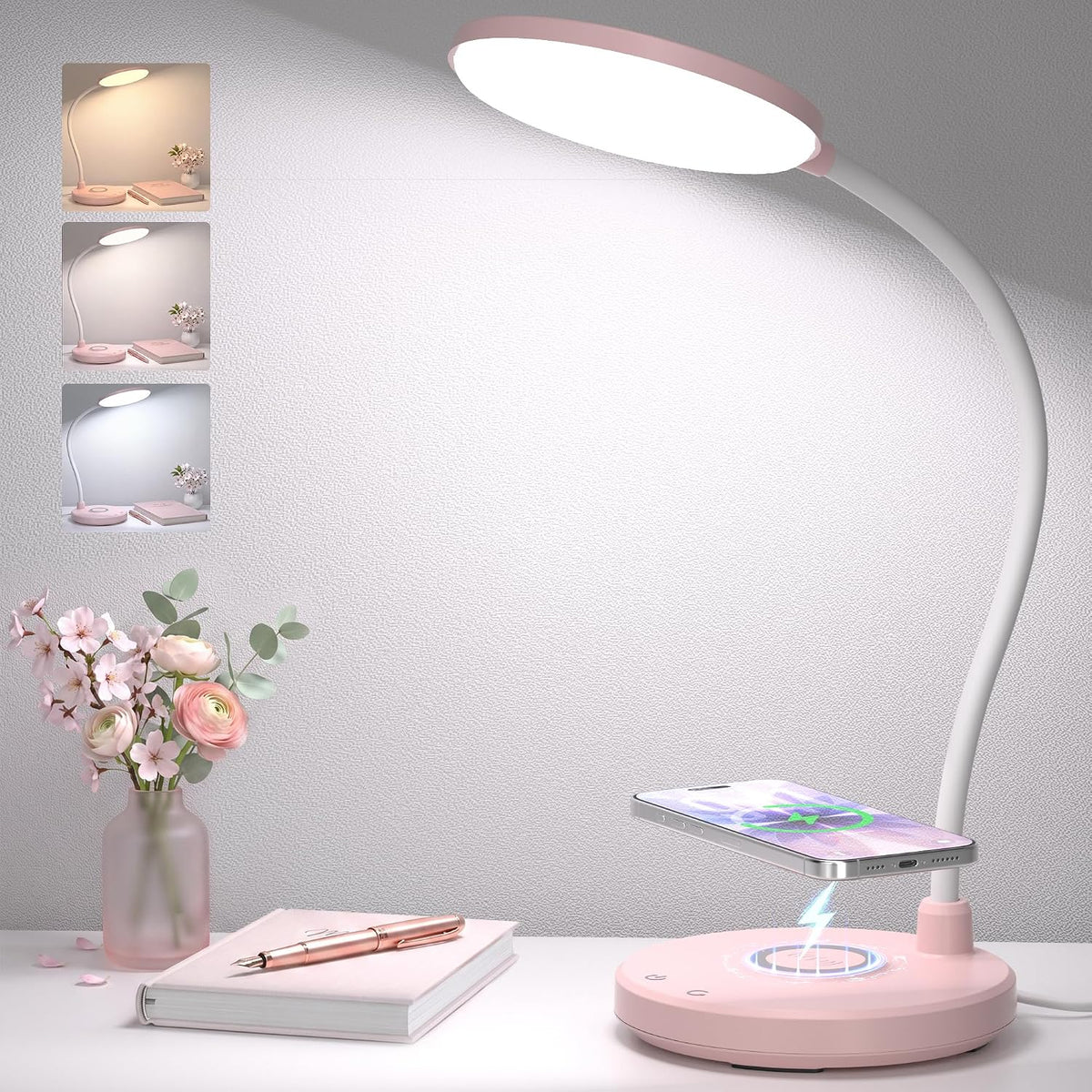 Wireless Charging Desk Lamp for Home Office, 800LM, CRI95+, Black