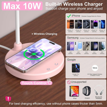 Wireless Charging Desk Lamp for Home Office, 800LM, CRI95+, Black