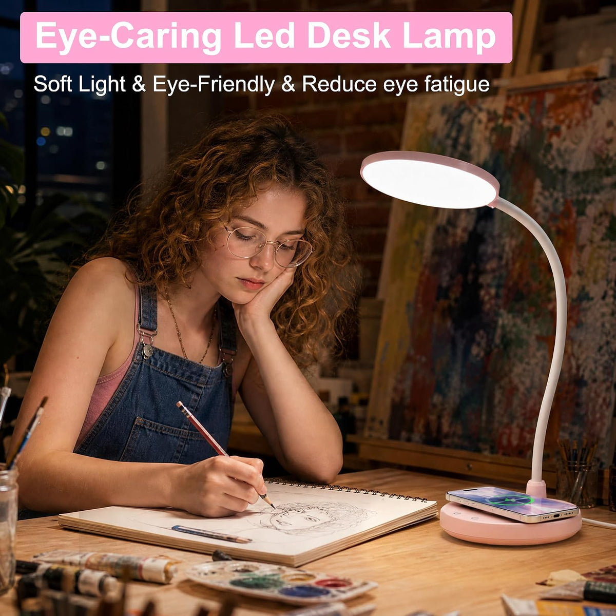 Wireless Charging Desk Lamp for Home Office, 800LM, CRI95+, Black