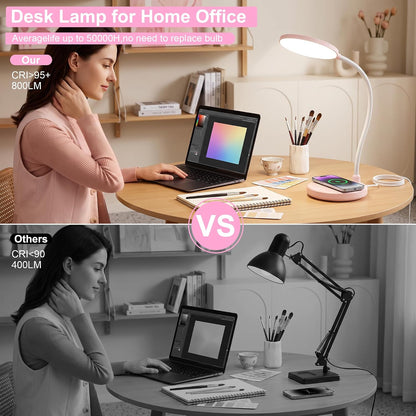 Wireless Charging Desk Lamp for Home Office, 800LM, CRI95+, Black