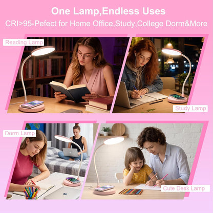 Wireless Charging Desk Lamp for Home Office, 800LM, CRI95+, Black