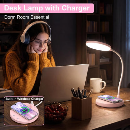 Wireless Charging Desk Lamp for Home Office, 800LM, CRI95+, Black