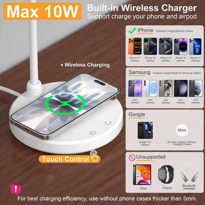 Wireless Charging Desk Lamp for Home Office, 800LM, CRI95+, Black