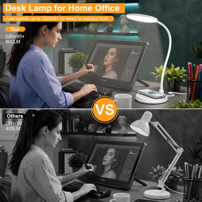 Wireless Charging Desk Lamp for Home Office, 800LM, CRI95+, Black