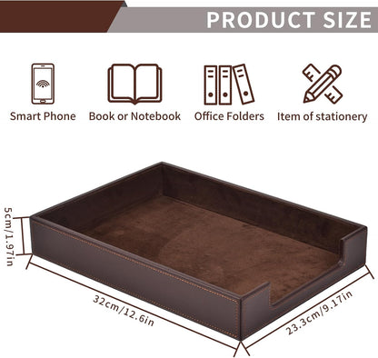 PU Leather Letter Tray - Load Documents Trays Front for Office Desktop Organizer - Desk Magazine, File, A4 Paper Holder - Paper Document File Holder Drak Brown (Drak Brown, A4-Tray)