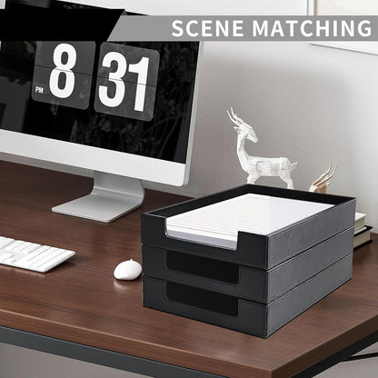 PU Leather Letter Tray - Load Documents Trays Front for Office Desktop Organizer - Desk Magazine, File, A4 Paper Holder - Paper Document File Holder Drak Brown (Drak Brown, A4-Tray)