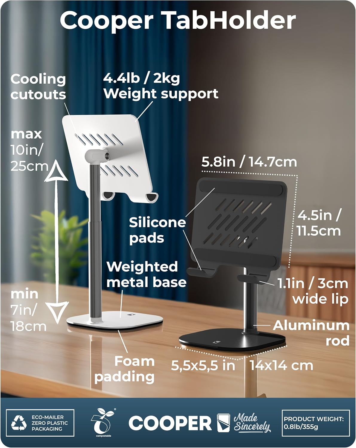 COOPER TabHolder Tablet Holder, iPad Stand for Desk, Portable Monitor Stand