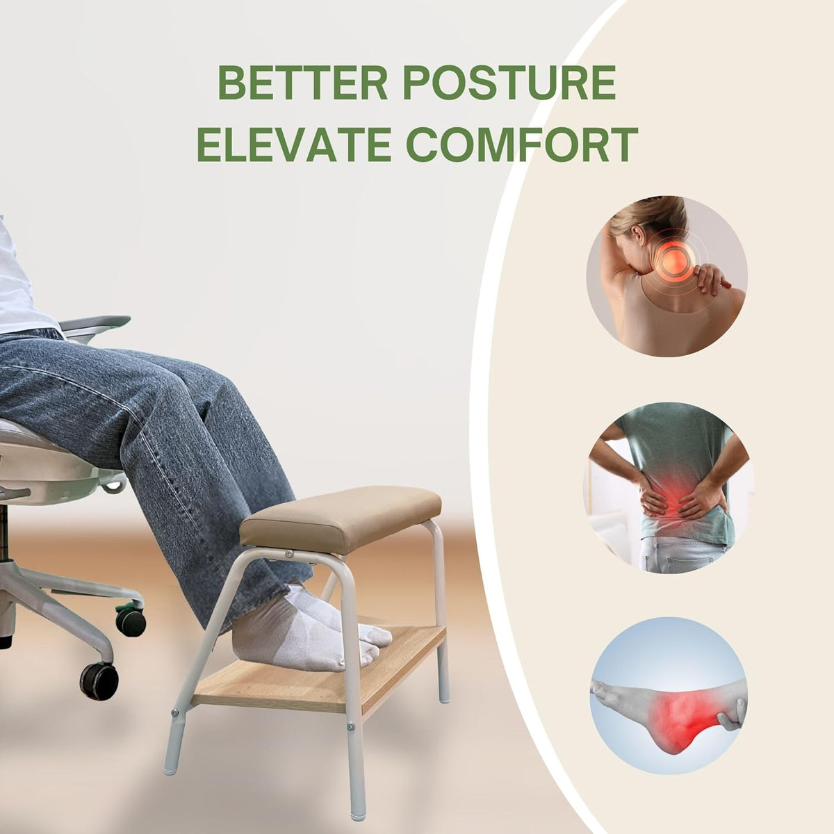 Double Step Footrest Under Desk Versatile Foot Stool Ottoman for Comfortable Desk Work Office Life (Black)