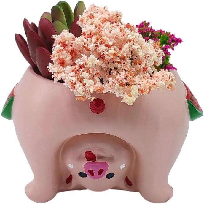 Adorable Succulent Planter Pig Flower Pot with Drainage Hole - Pencil Brush Holder - Cute Resin Decorative Garden Planter for Indoor Plants, Home Decor Gift