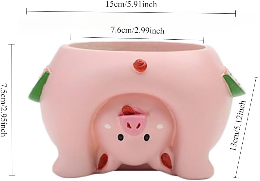 Adorable Succulent Planter Pig Flower Pot with Drainage Hole - Pencil Brush Holder - Cute Resin Decorative Garden Planter for Indoor Plants, Home Decor Gift