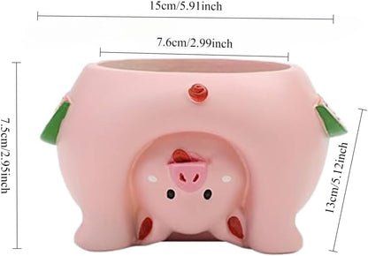 Adorable Succulent Planter Pig Flower Pot with Drainage Hole - Pencil Brush Holder - Cute Resin Decorative Garden Planter for Indoor Plants, Home Decor Gift