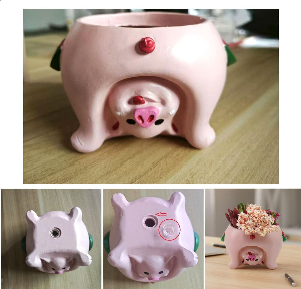 Adorable Succulent Planter Pig Flower Pot with Drainage Hole - Pencil Brush Holder - Cute Resin Decorative Garden Planter for Indoor Plants, Home Decor Gift