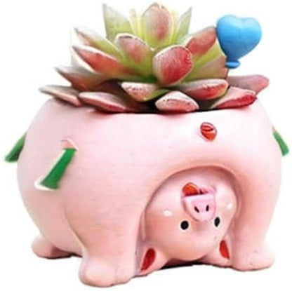 Adorable Succulent Planter Pig Flower Pot with Drainage Hole - Pencil Brush Holder - Cute Resin Decorative Garden Planter for Indoor Plants, Home Decor Gift