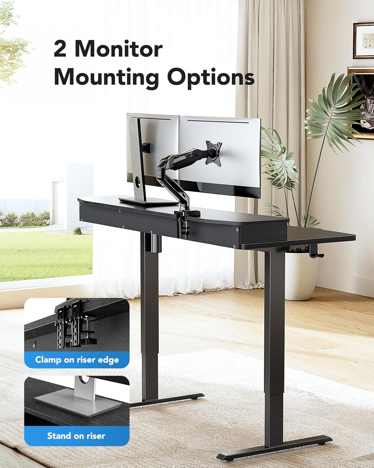 48″ x 24″ Electric Standing Desk with 2 Drawers, C-Clamp Mount Compatible, Height Adjustable Computer Desk, Home Office Stand Up Desk with 4 Preset Heights & 2 Hooks, Black