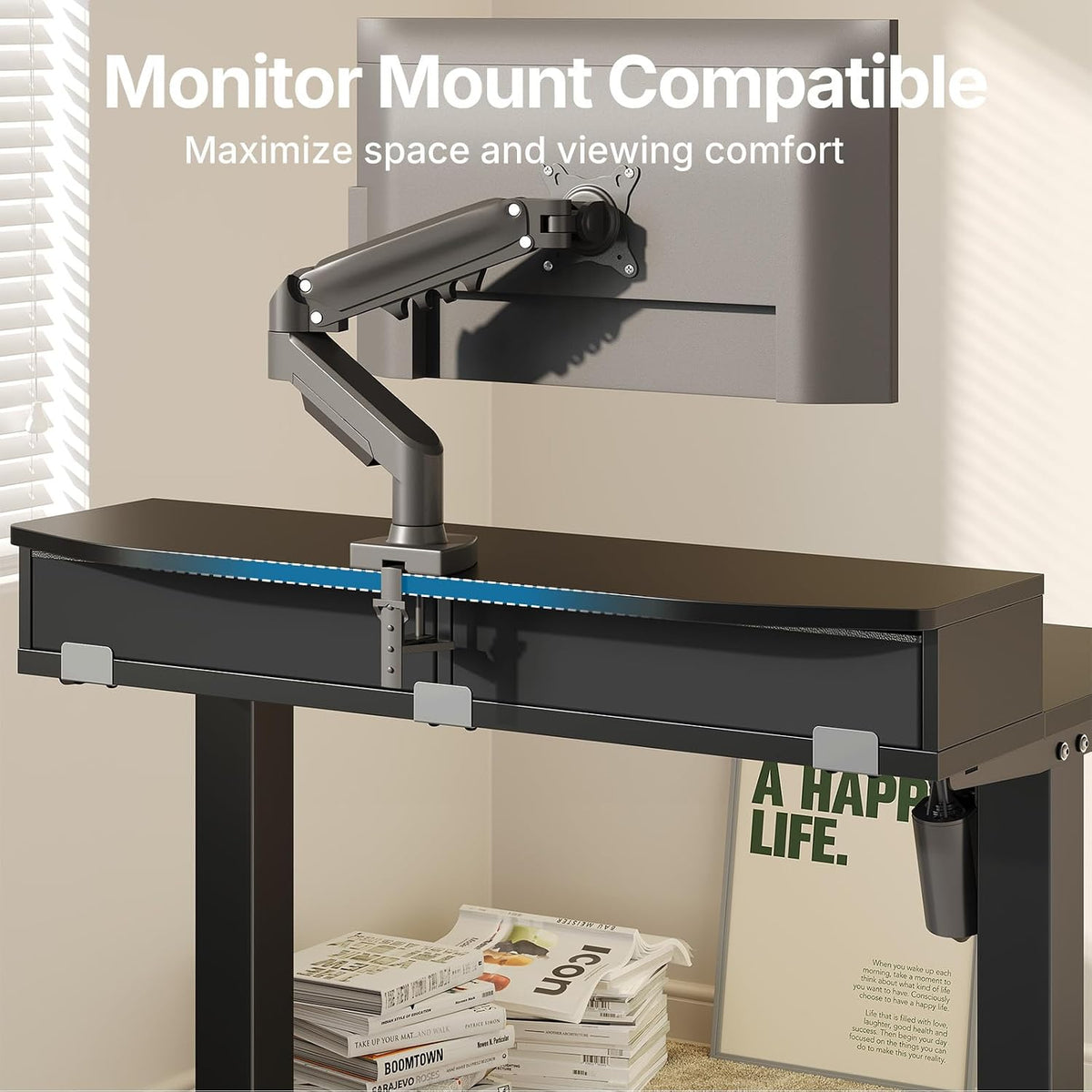 48″ x 24″ Electric Standing Desk with 2 Drawers, C-Clamp Mount Compatible, Height Adjustable Computer Desk, Home Office Stand Up Desk with 4 Preset Heights & 2 Hooks, Black