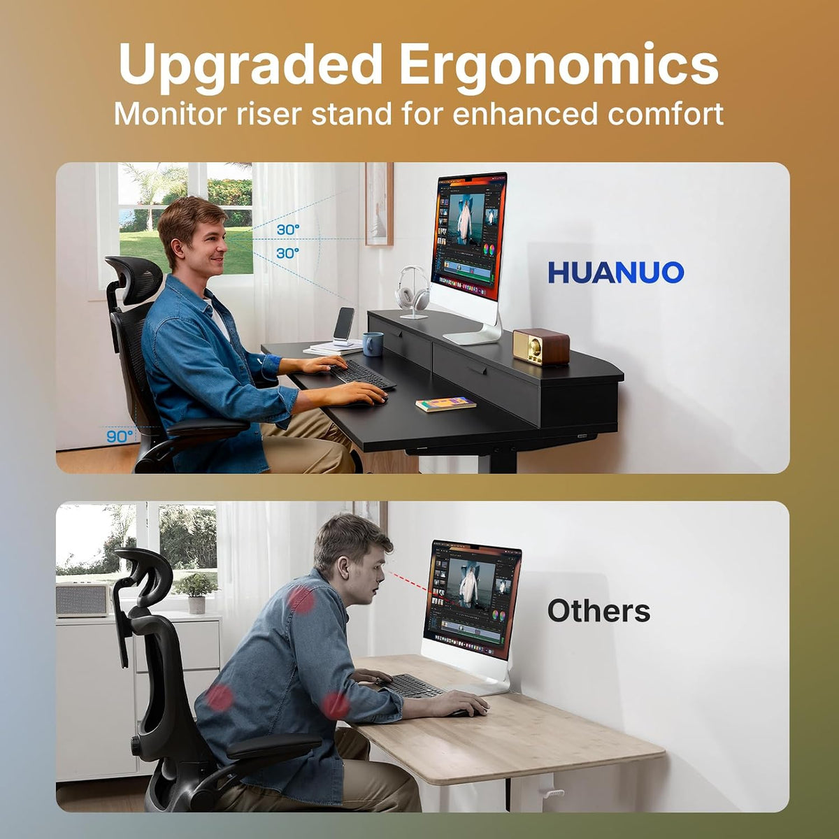 48″ x 24″ Electric Standing Desk with 2 Drawers, C-Clamp Mount Compatible, Height Adjustable Computer Desk, Home Office Stand Up Desk with 4 Preset Heights & 2 Hooks, Black