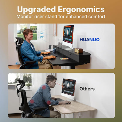 48″ x 24″ Electric Standing Desk with 2 Drawers, C-Clamp Mount Compatible, Height Adjustable Computer Desk, Home Office Stand Up Desk with 4 Preset Heights & 2 Hooks, Black