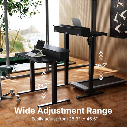 48″ x 24″ Electric Standing Desk with 2 Drawers, C-Clamp Mount Compatible, Height Adjustable Computer Desk, Home Office Stand Up Desk with 4 Preset Heights & 2 Hooks, Black