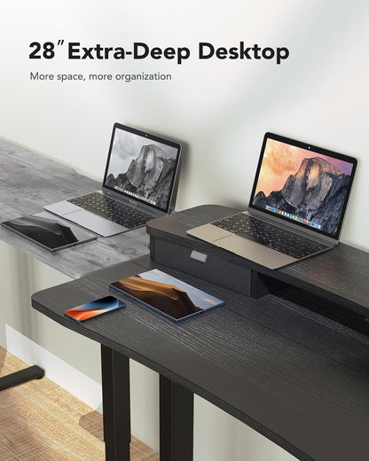 48″ x 24″ Electric Standing Desk with 2 Drawers, C-Clamp Mount Compatible, Height Adjustable Computer Desk, Home Office Stand Up Desk with 4 Preset Heights & 2 Hooks, Black
