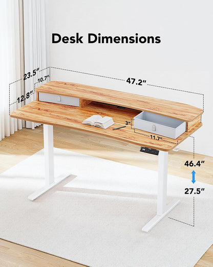 48″ x 24″ Electric Standing Desk with 2 Drawers, C-Clamp Mount Compatible, Height Adjustable Computer Desk, Home Office Stand Up Desk with 4 Preset Heights & 2 Hooks, Black