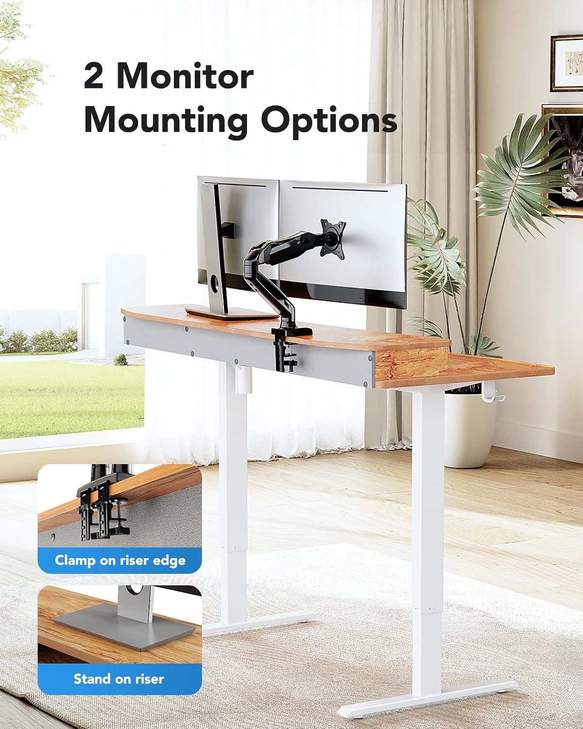 48″ x 24″ Electric Standing Desk with 2 Drawers, C-Clamp Mount Compatible, Height Adjustable Computer Desk, Home Office Stand Up Desk with 4 Preset Heights & 2 Hooks, Black