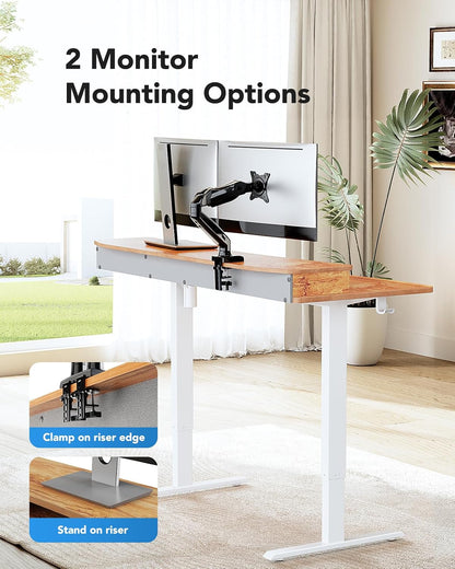 48″ x 24″ Electric Standing Desk with 2 Drawers, C-Clamp Mount Compatible, Height Adjustable Computer Desk, Home Office Stand Up Desk with 4 Preset Heights & 2 Hooks, Black